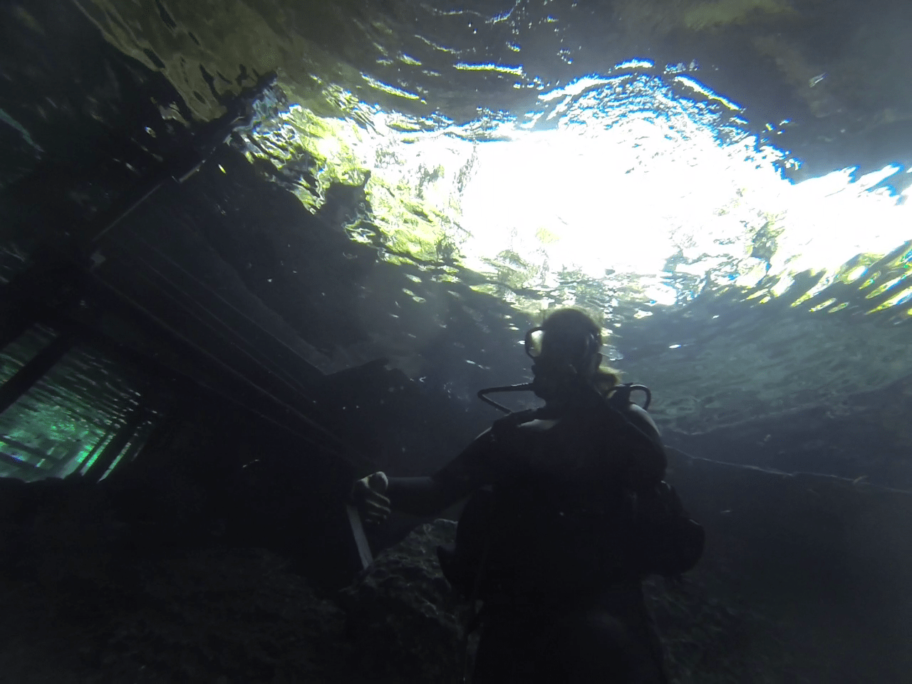 Plonger du bord dans le Cenote de Dos Ojos Mexique